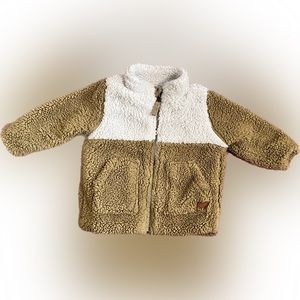 12 month 7 for all mankind children’s fleece Sherpa brown/ white jacket zip up